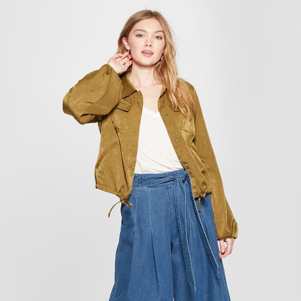 NEW A New Day Moss Satin Windbreaker Jacket [E4] - Picture 3 of 8